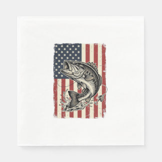 Vintage Bass Vissen Amerikaanse Vlag Shirt Ontwerp Servet