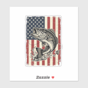Vintage Bass Vissen Amerikaanse Vlag Shirt Ontwerp Sticker