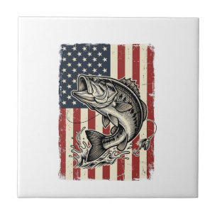 Vintage Bass Vissen Amerikaanse Vlag Shirt Ontwerp Tegeltje