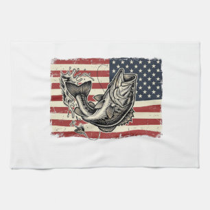 Vintage Bass Vissen Amerikaanse Vlag Shirt Ontwerp Theedoek