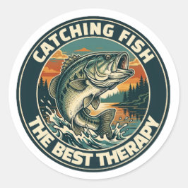 Vintage Bass Vissen Therapie Retro Badge Ronde Sticker