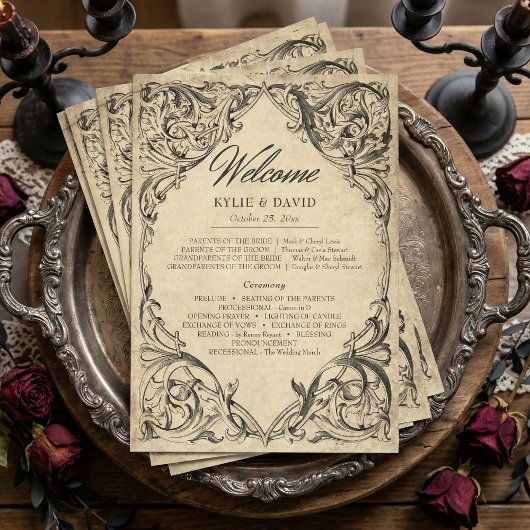 Vintage Bat Until Death Black Parchment Wedding Programmakaart