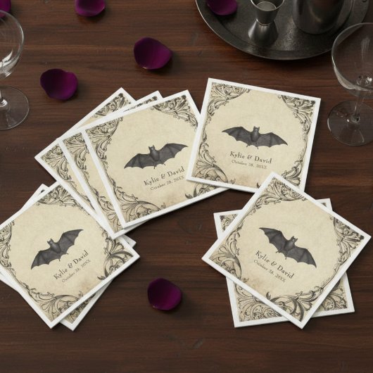 Vintage Bat Until Death Black Parchment Wedding Servet