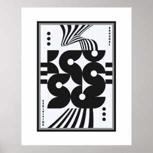 vintage bauhaus zwart en wit golvend geometrisch poster