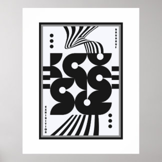 vintage bauhaus zwart en wit golvend geometrisch poster