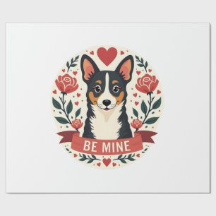 Vintage Be Mine Corgi Valentijns Bloemrijke Folk A Cadeaupapier