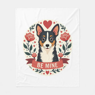 Vintage Be Mine Corgi Valentijns Bloemrijke Folk A Fleece Deken