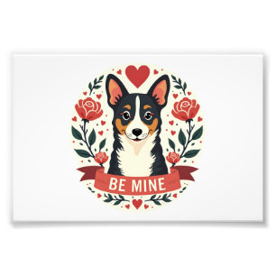 Vintage Be Mine Corgi Valentijns Bloemrijke Folk A Foto Afdruk