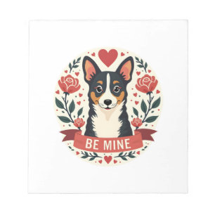 Vintage Be Mine Corgi Valentijns Bloemrijke Folk A Notitieblok