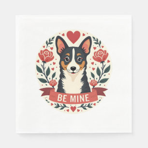 Vintage Be Mine Corgi Valentijnsdag Bloemrijke Fol Servet