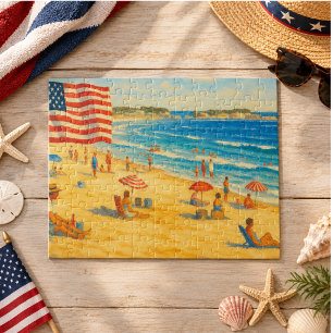 Vintage Beach 4 juli Amerikaanse Onafhankelijkheid Legpuzzel
