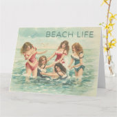 Vintage Beach Fun Kaart (Gele Bloem)