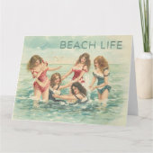 Vintage Beach Fun Kaart (Voorkant)