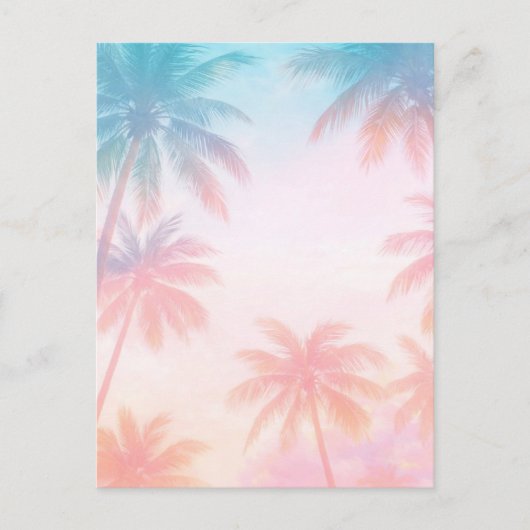Vintage Beach Sunset Palm Trees Pastel Briefkaart (Voorkant)