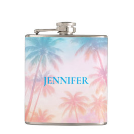 Vintage Beach Sunset Palm Trees Pastel             Heupfles