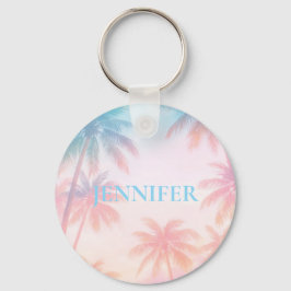 Vintage Beach Sunset Palm Trees Pastel             Sleutelhanger