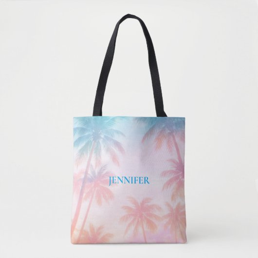 Vintage Beach Sunset Palm Trees Pastel             Tote Bag (Voorkant)