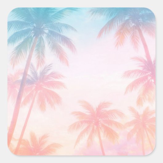 Vintage Beach Sunset Palm Trees Pastel Vierkante Sticker (Voorkant)