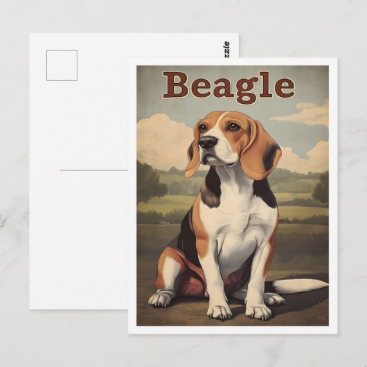 Vintage Beagle Hond Kunst Briefkaart (Voorkant / Achterkant)