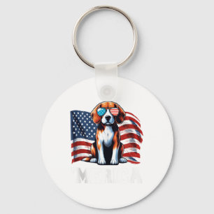 Vintage Beagle Merica Zonnebril Patriottisch Ameri Sleutelhanger