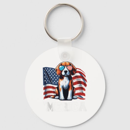 Vintage Beagle Merica Zonnebril Patriottisch Ameri Sleutelhanger (Voorkant)