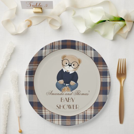 Vintage Bear Baby Shower  Papieren Bordje (Huwelijk)