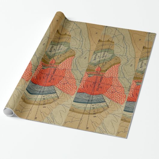 Vintage Bear Butte Circus Platte Kaart Cadeaupapier (Uitgerold)