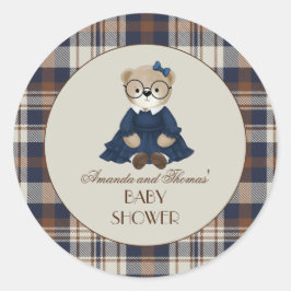 Vintage Bear Girl Baby Shower  Ronde Sticker