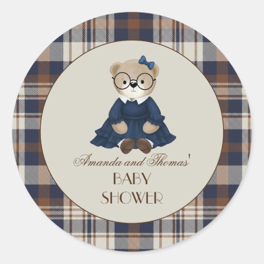 Vintage Bear Girl Baby Shower Ronde Sticker (Voorkant)