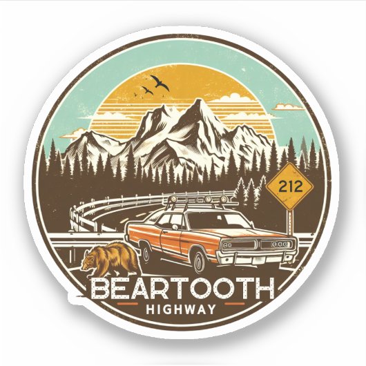 vintage Beartooth Highway us 212 Montana weg Sticker (Voorkant)