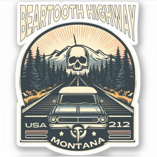 vintage Beartooth Highway us 212 Montana weg Sticker (Voorkant)