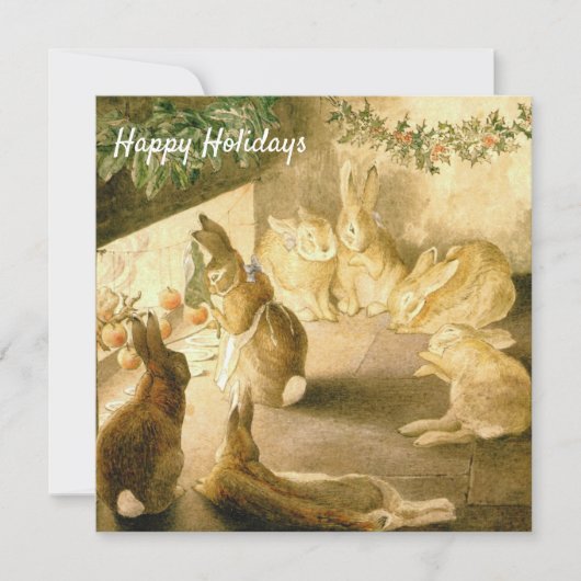 Vintage Beatrix Potter Konijn Kerstmis Vakantiedag Feestdagenkaart (Voorkant)