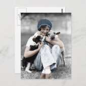 Vintage Beauty With Animals Postcard Briefkaart (Voorkant / Achterkant)