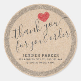 Vintage bedank je script rood hart klassiek rond s ronde sticker
