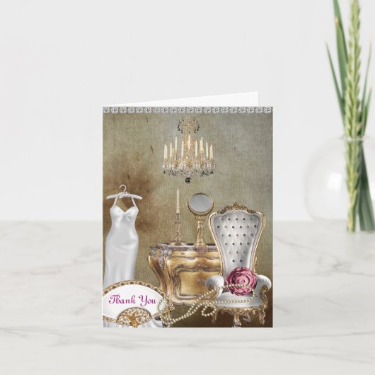 VINTAGE BEDANKKAART VOOR BRUIDSSLUIER FEEST (Voorkant)