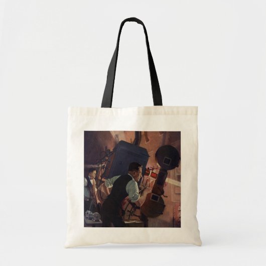 Vintage bedrijf, bioscoopprojectieoperator tote bag (Voorkant)