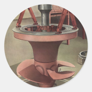 Vintage Bedrijf, Energie uit reusachtige waterturb Ronde Sticker
