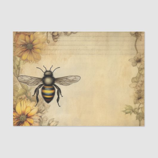 Vintage Bee and Wildflower Ephemera Tissuepapier (Voorkant)