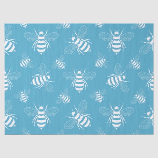 Vintage Bee Botanical Blauw (2) Tissuepapier (Voorkant)