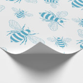 Vintage Bee Botanische Blauwe (1) Cadeaupapier (Hoek)