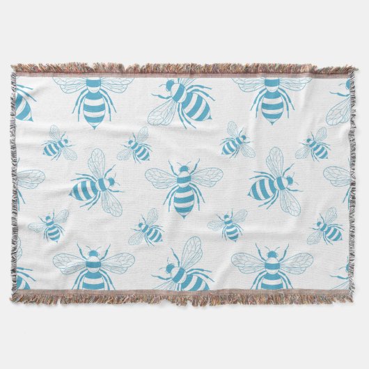 Vintage Bee Botanische Blauwe (1) Deken (Voorkant)