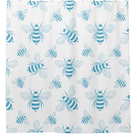 Vintage Bee Botanische Blauwe (1) Douchegordijn (Voorkant)