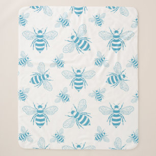 Vintage Bee Botanische Blauwe (1) Sherpa Deken