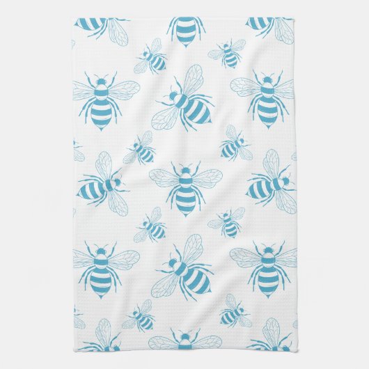 Vintage Bee Botanische Blauwe (1) Theedoek (Verticaal)