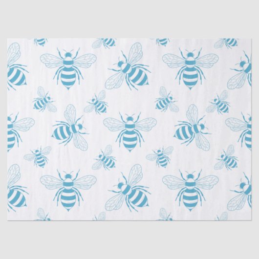 Vintage Bee Botanische Blauwe (1) Tissuepapier (Voorkant)