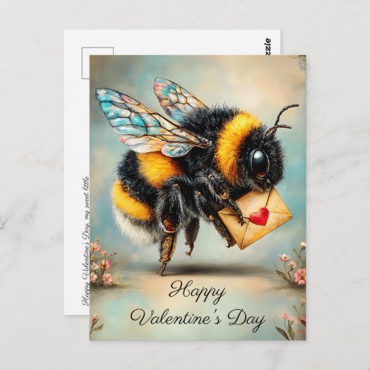 Vintage Bee Love Messenger Briefkaart (Voorkant / Achterkant)