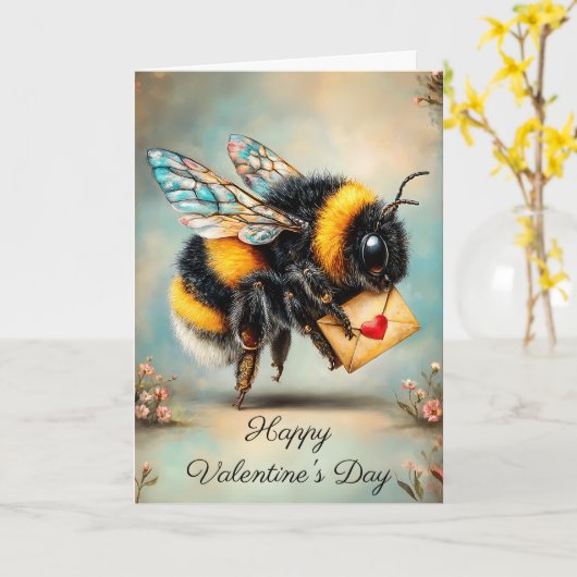 Vintage Bee Love Messenger Kaart (Gele Bloem)