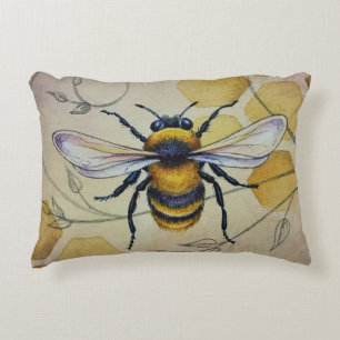 Vintage Bee nr. 1 en Honeycomb Waterverf Art Accent Kussen