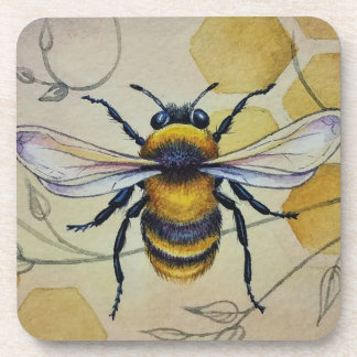 Vintage Bee nr. 1 en Honeycomb Waterverf Art Bier Onderzetter