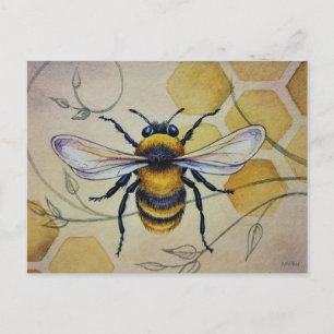 Vintage Bee nr. 1 en Honeycomb Waterverf Art Briefkaart